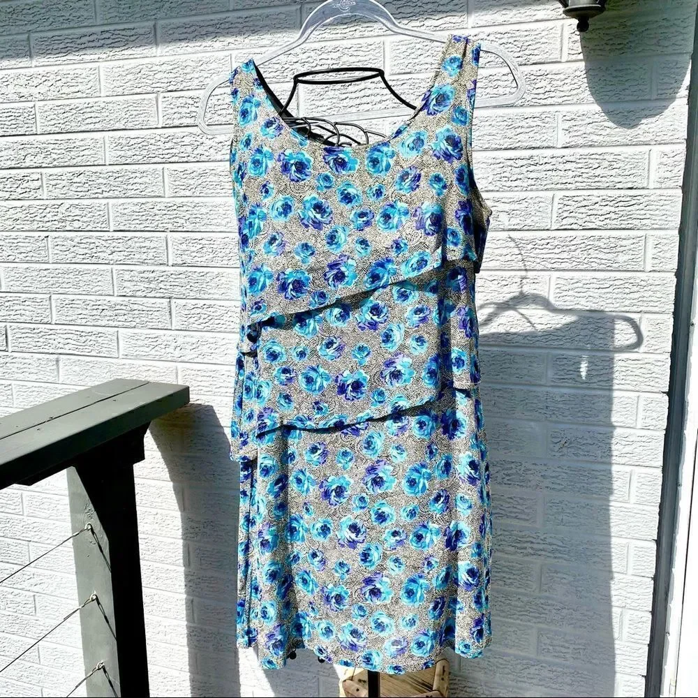 SACRED THREADS BOHO SYMMETRICALLY LAYERED FLORAL DRESS S/M NWT